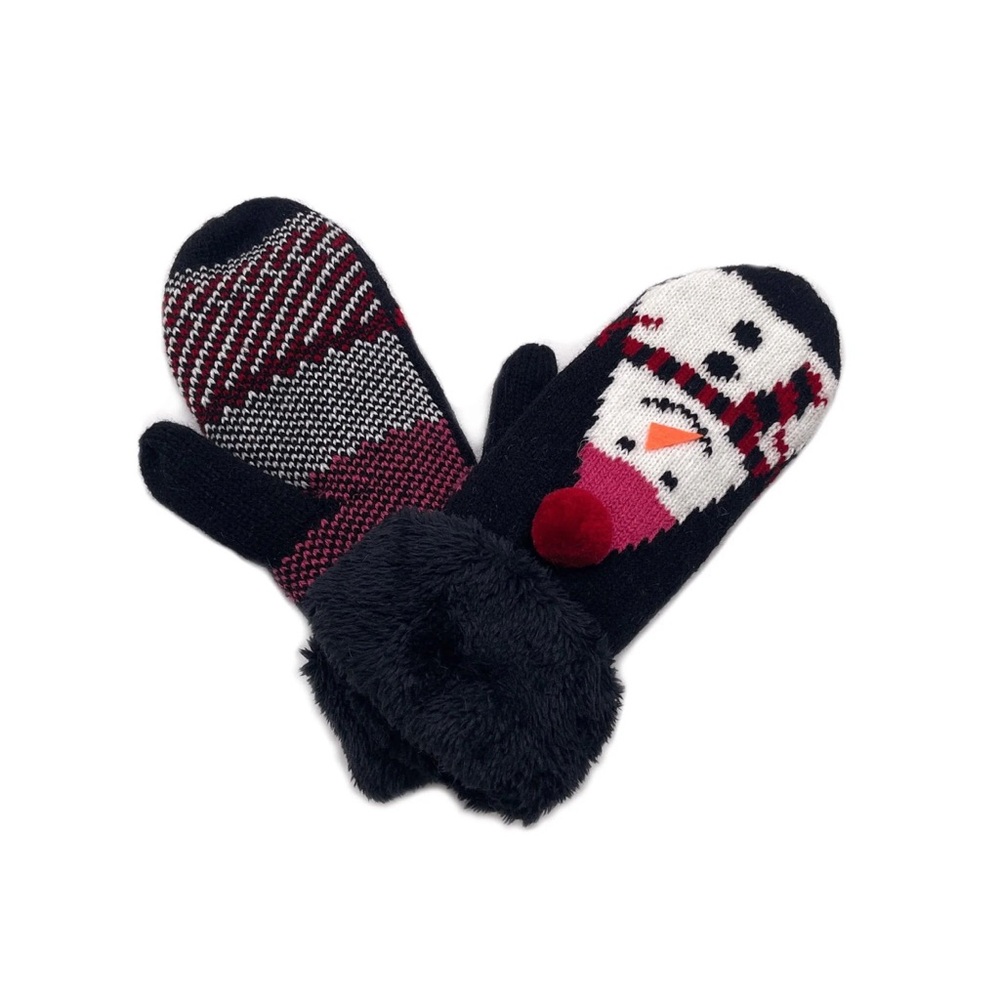 Cute Snowman Mittens black  or Brown one size